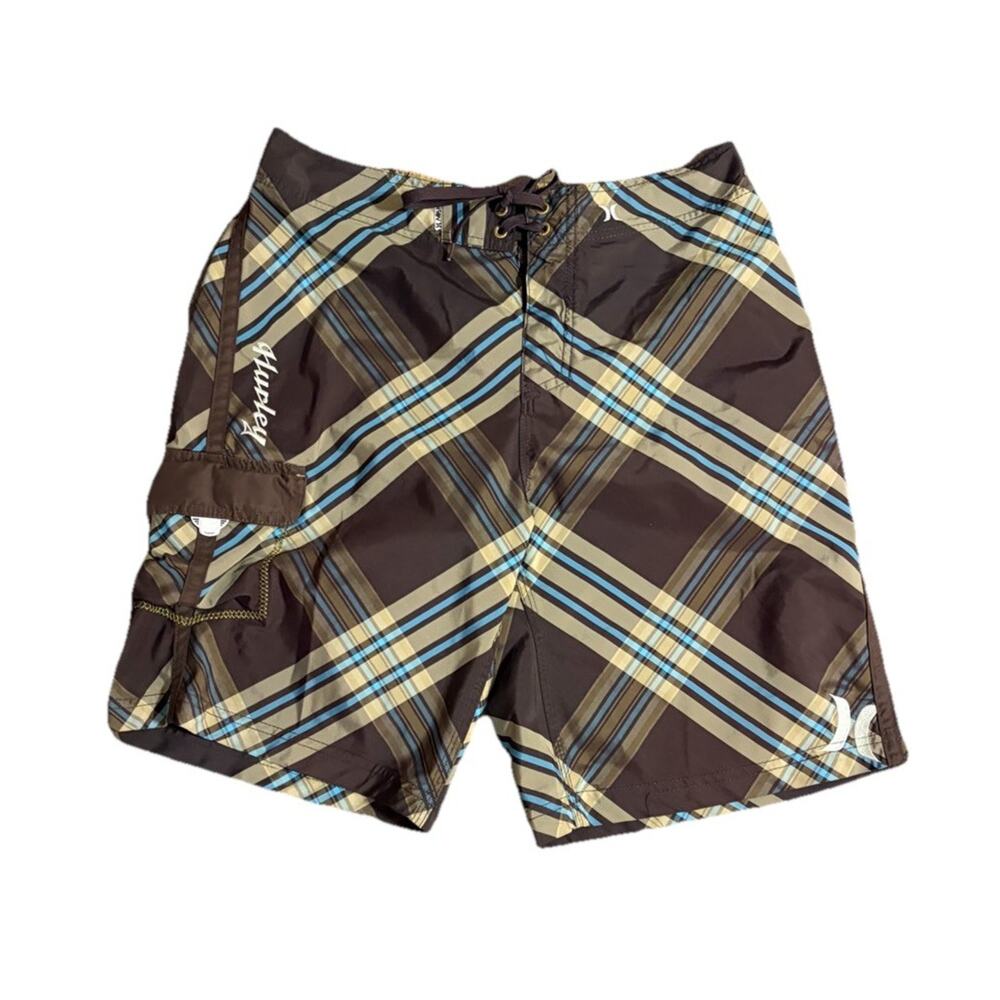 Hurley Y2K Men’s Plaid Swim Trunks Size 32 Waist Surf Board Shorts Skater
